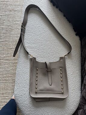 Rebecca Minkoff Taupe Pebbled Leather Stud-Accent Shoulder Bag